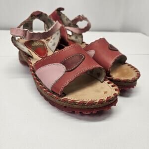 El Naturalista Women’s US 9.5 Leather Multi Casual Sling Back Sandal Red Summer
